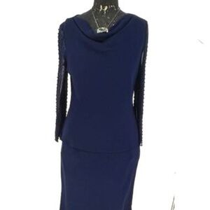 SL Fashions Navy Two Piece Occasion Long Skirt Set Size 14